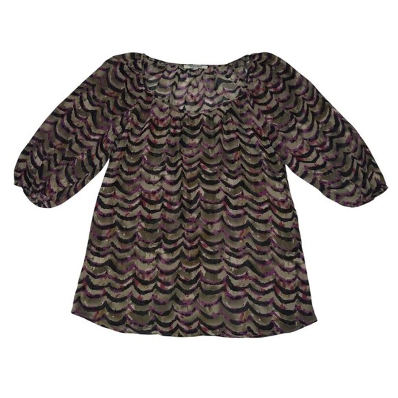 Daniel Rainn Womens Sheer Multicolor Printed Tunic Blouse With 3/4 Sleeves (M) - Picture 6 of 9